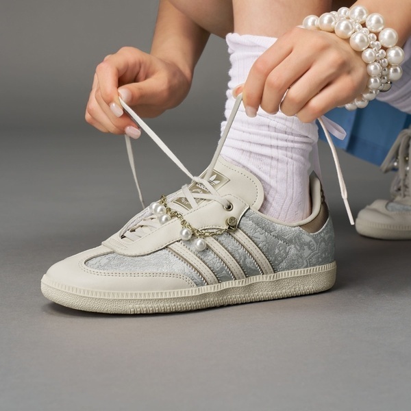 Adidas 愛迪達 Samba OG W JQ2616 女 運動休閒鞋 德訓鞋 珍珠蕾絲 舒適 米 灰
