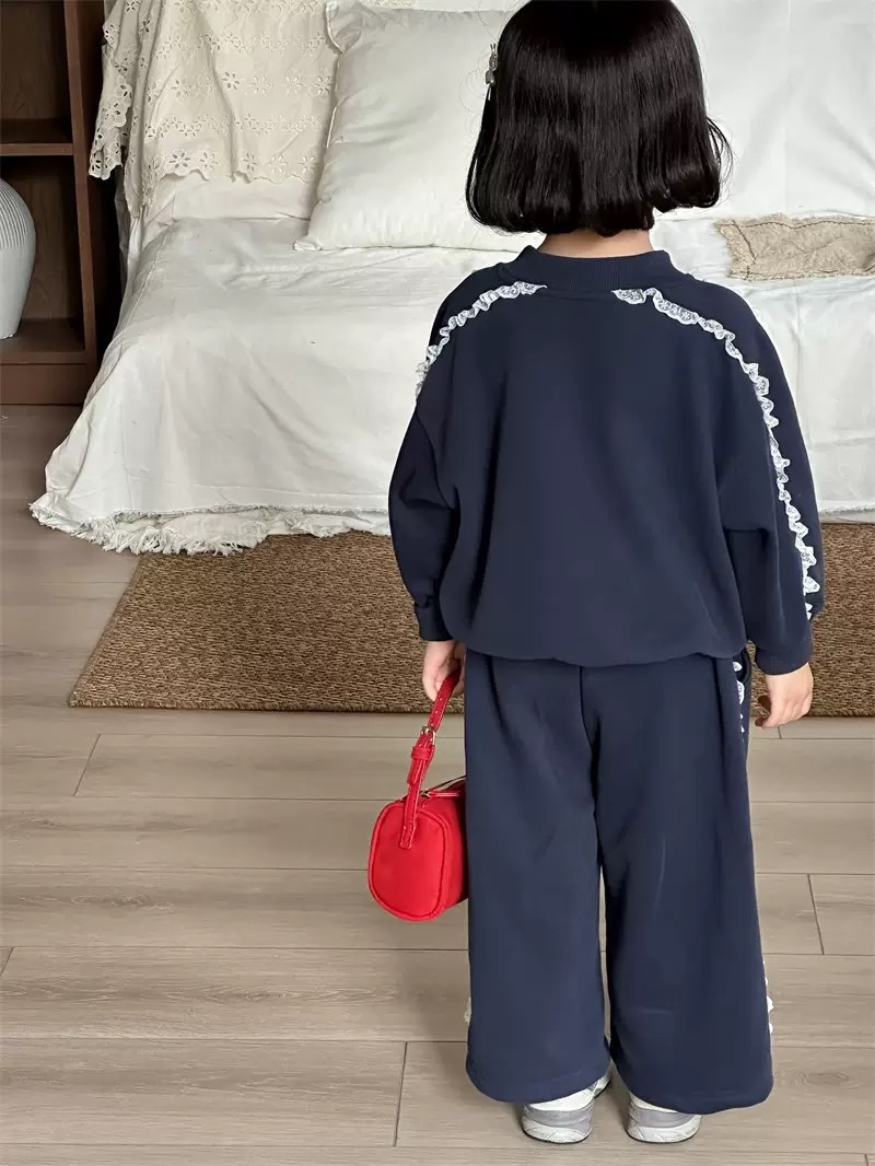 深藍奶油花邊套裝