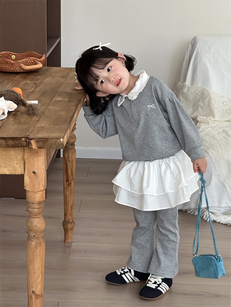 灰色細節滿滿喇叭褲套裝