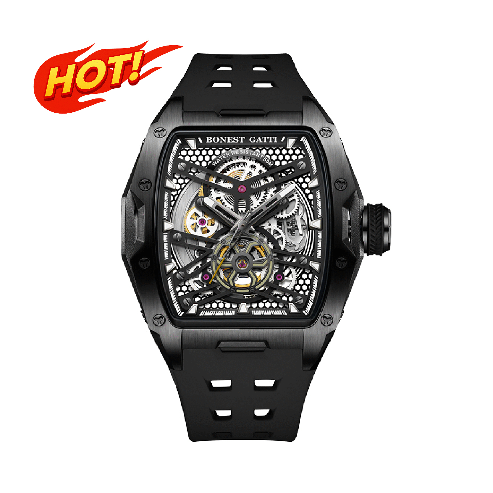 【Bonest Gatti 布加迪】 Topspeed II賽道遊俠系列 BG5502 超跑奔馳 酒桶型 鏤空透視 機械 手錶 -