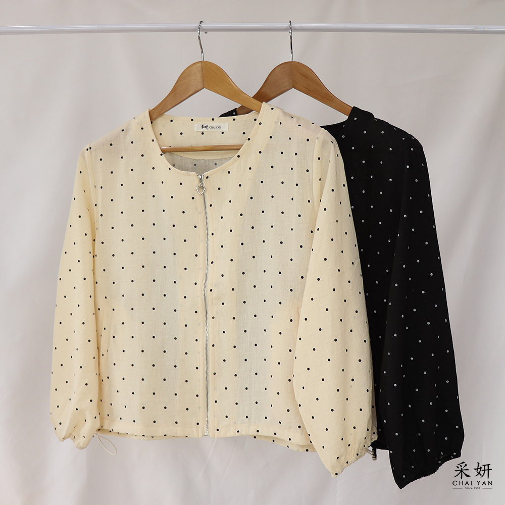 跳色波點圓領長袖外套