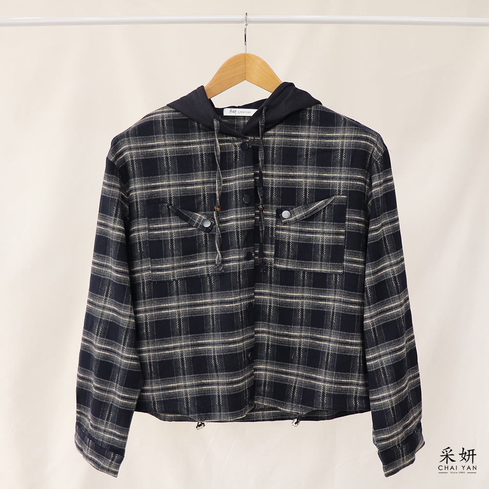 工裝風格紋連帽夾克外套