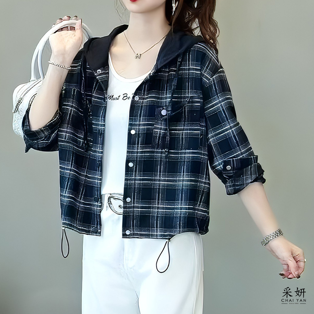 工裝風格紋連帽夾克外套