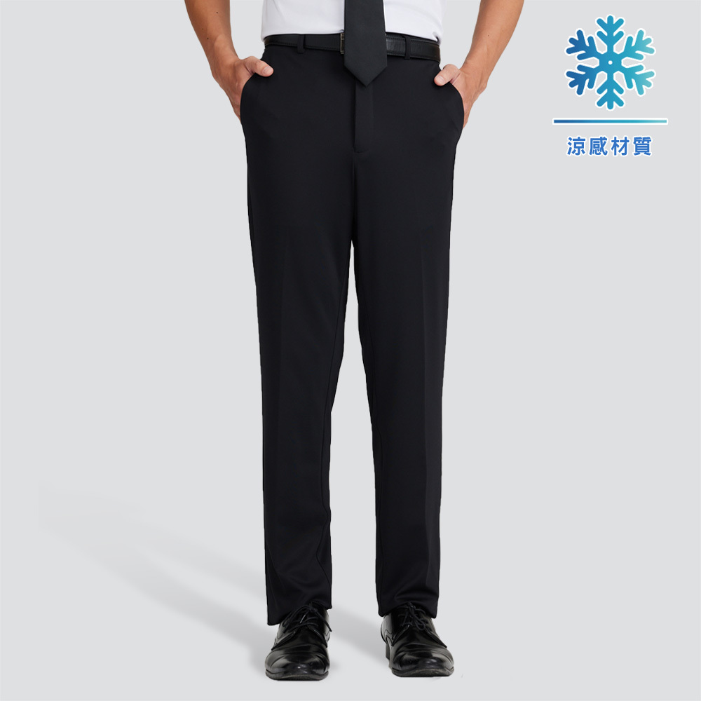 涼感彈性平面西裝褲-黑
