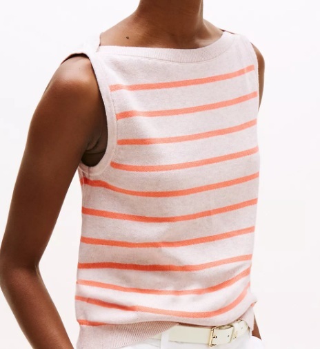 [S] TOMMY HILFIGER BEIGE/ORANGE STRIPE BOATNECK SWEATER TANK, XW04797-251 (STH1369)