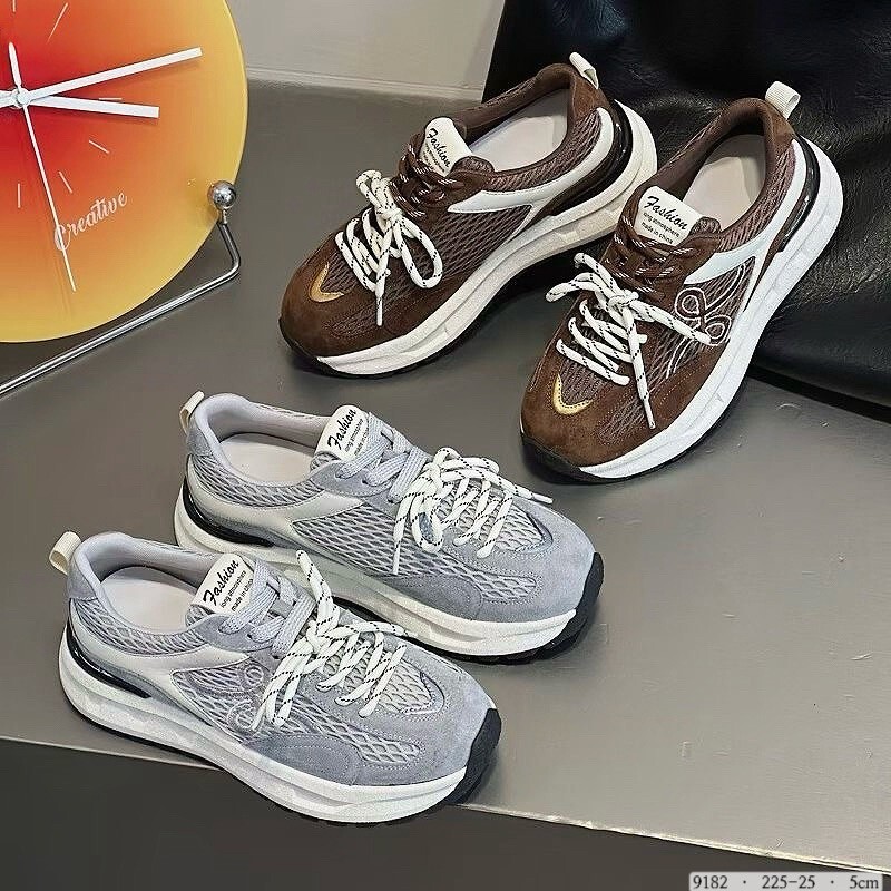 9182韓國復古真皮網布增高休閒鞋