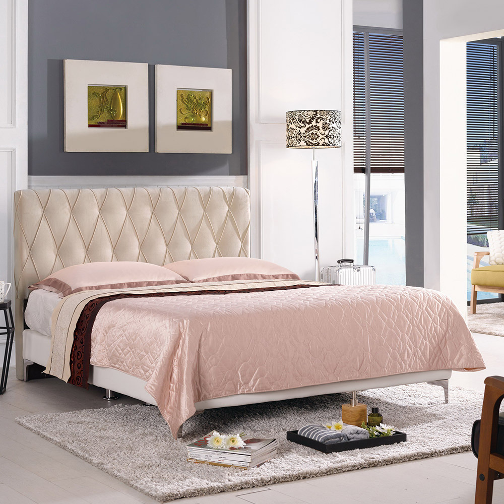 斯洛6尺米黃色雙人加大床組(不含床墊)