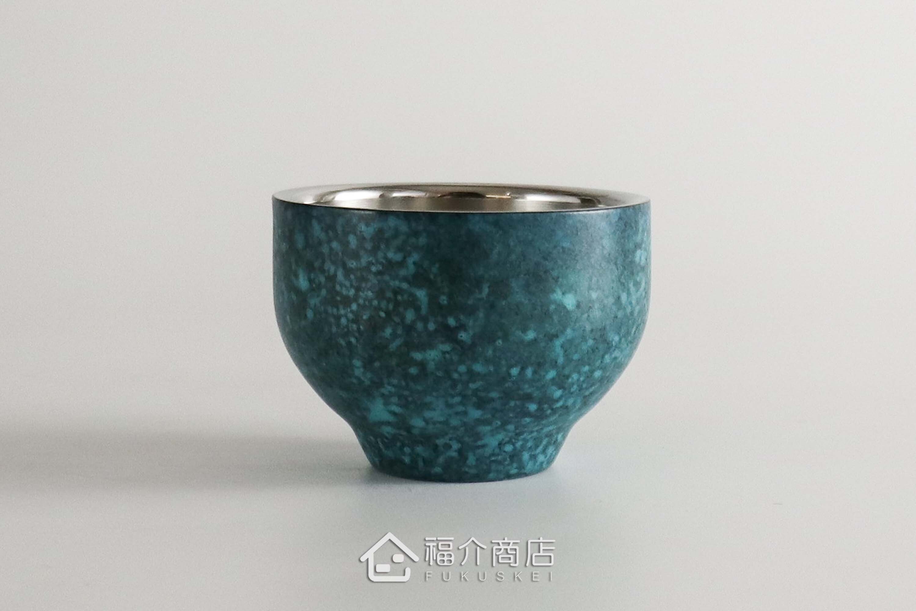 用於盛裝日本茶或清酒飲料用的星空藍造型不鏽鋼材質50ml雙層保溫杯