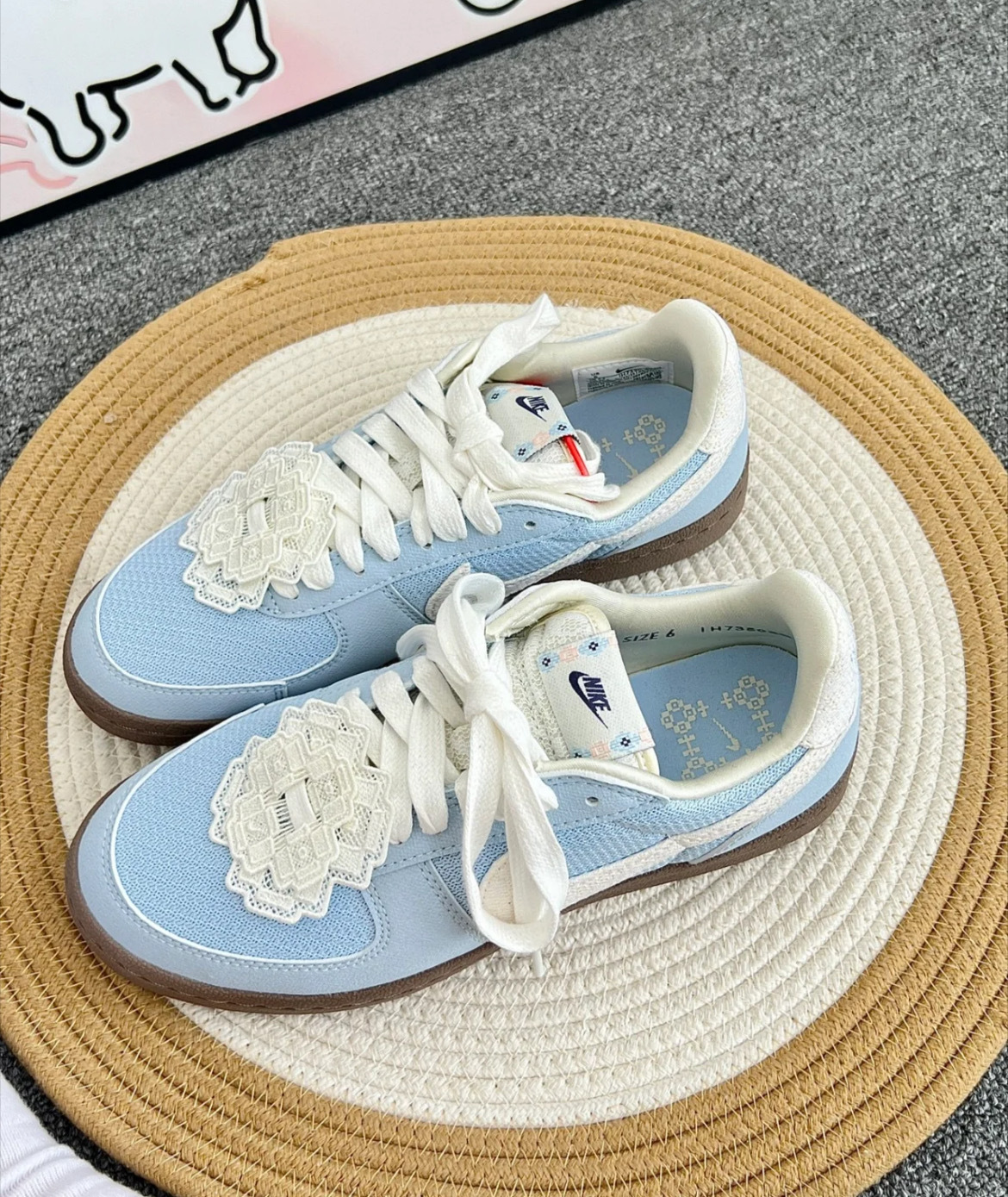 女鞋 NIKE W FIELD GENERAL 淡藍白 花 蕾絲 復古 焦糖底 休閒鞋【IH7350-402】