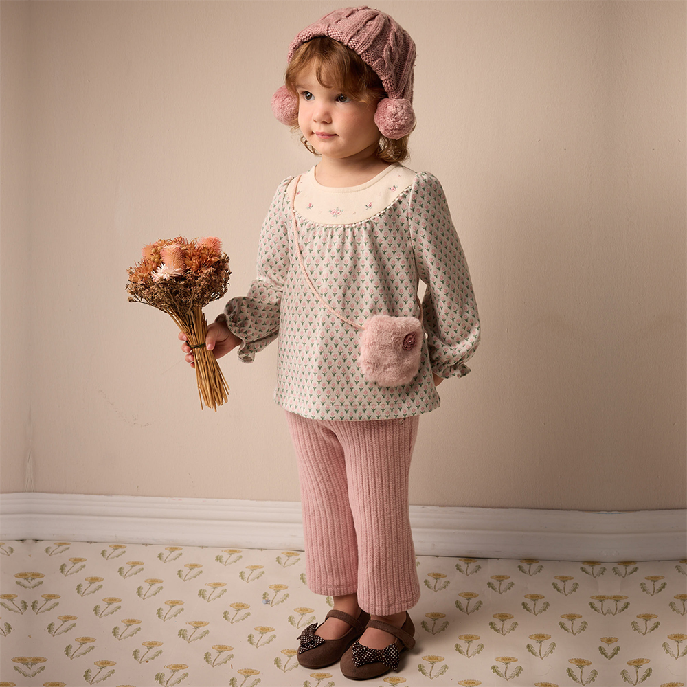 PIPPY 優雅繡花彈性棉小喇叭長褲 粉