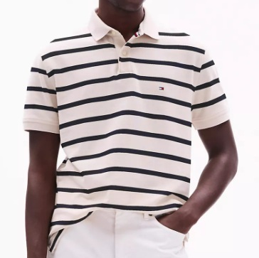 [S] TOMMY HILFIGER BEIGE HEATHER REGULAR FIT STRIPE WICKING POLO,, 78J9397-102 (STH1212)