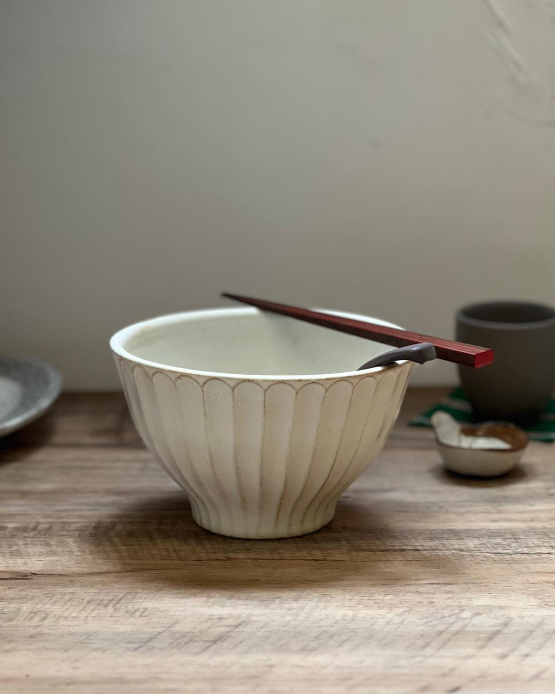 益子燒 17cm刻紋湯麵碗 ｜職人 若林健吾