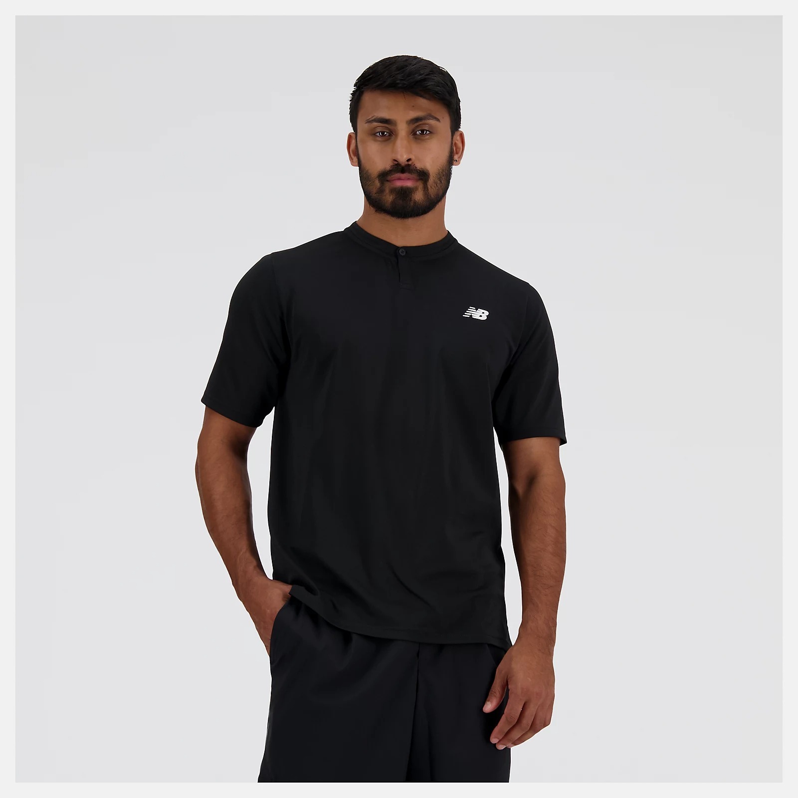 NEW BALANCE 短T NB 黑色 鈕扣 速乾 運動短袖 男 MT41403BK