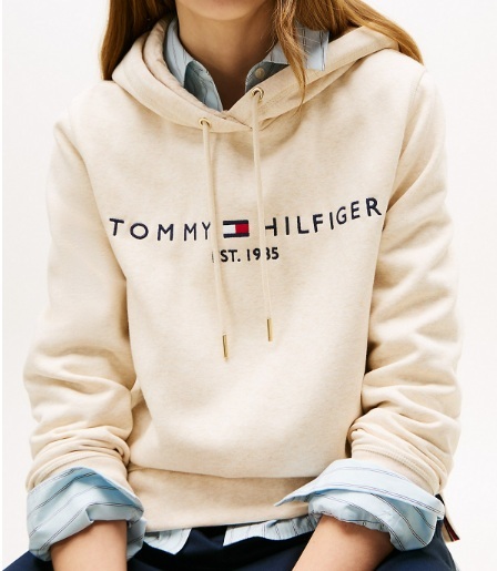 [S] TOMMY HILFIGER BEIGE EMBROIDERED TOMMY LOGO HOODIE, 76J5309-280 (STH1055)