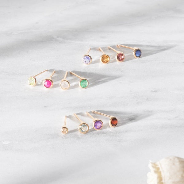 【me.luxe】K10月亮鑲耳環_石榴石/紫水晶/海藍寶/鑽石/祖母綠