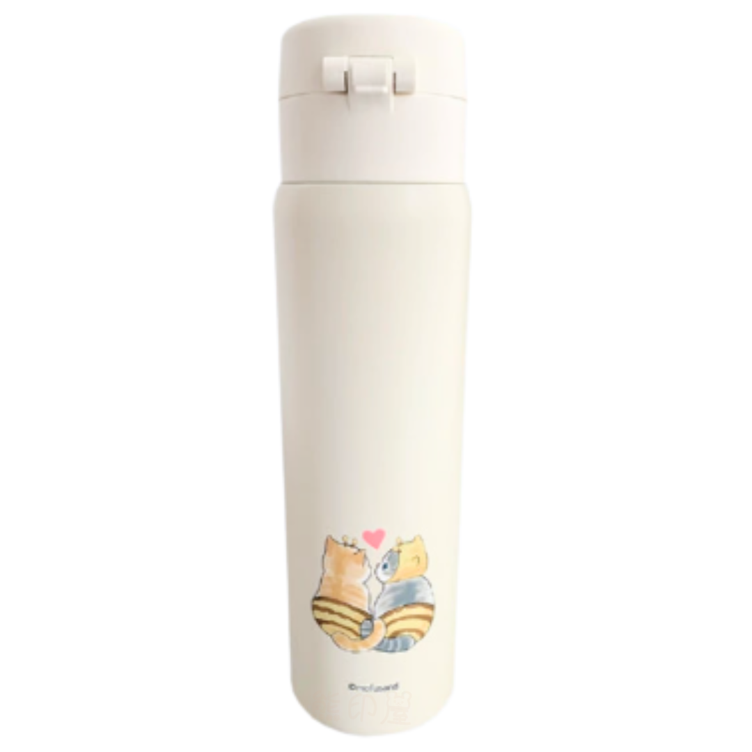 Mofusand蜜蜂款貓不鏽鋼按壓式保溫水壺保溫瓶480ml (米)
