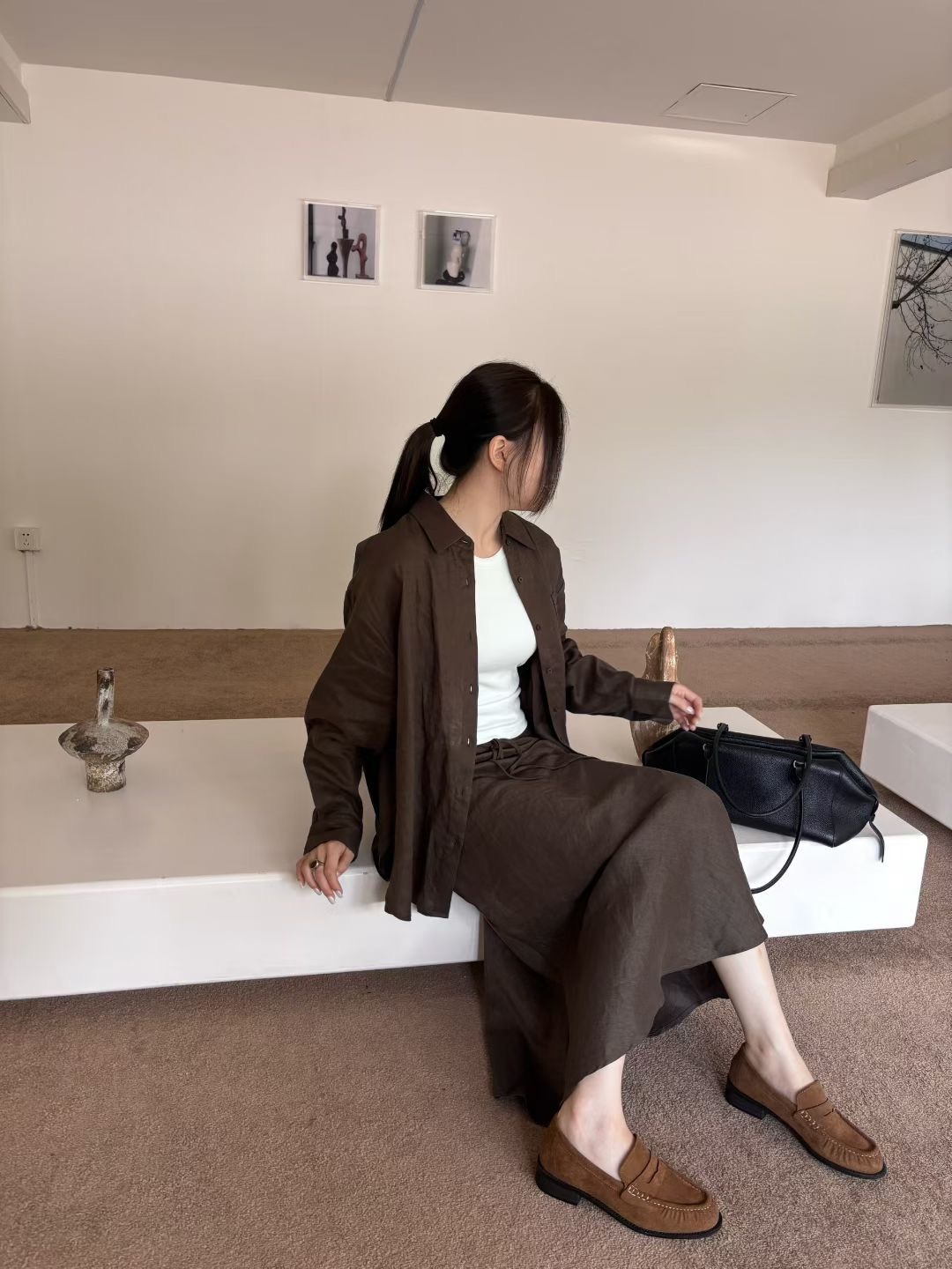 皺褶感絨面樂福鞋(咖39)