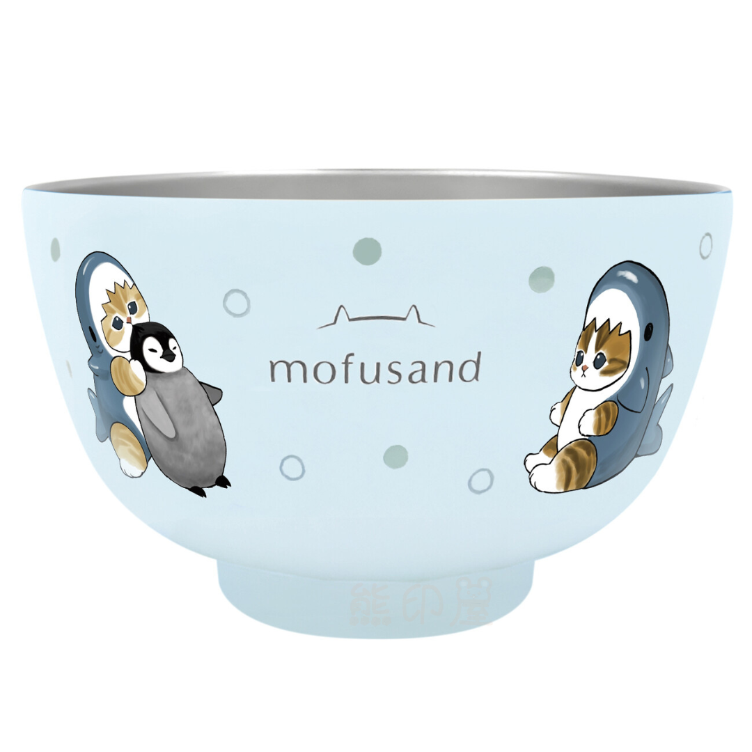 Mofusand不鏽鋼真空雙層隔熱保溫飯碗450ml (藍)