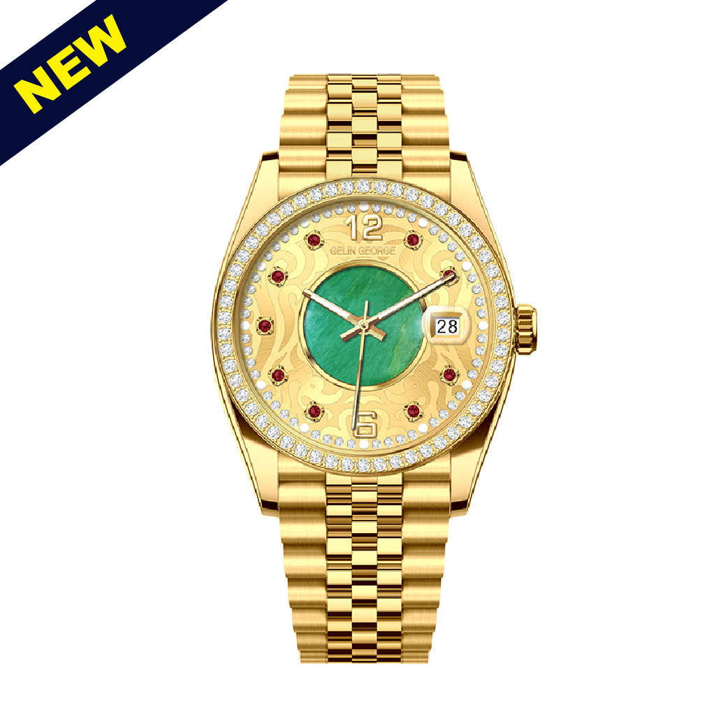 【GELIN GEORGE 格林喬治】璀璨輝煌系列 GL-6011 限量 錶殼錶帶表面黃金 機械 不鏽鋼 手錶