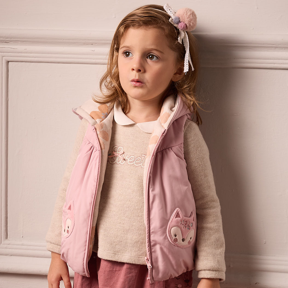 PIPPY 可愛小狐狸耳造型連帽雙面鋪棉背心 粉