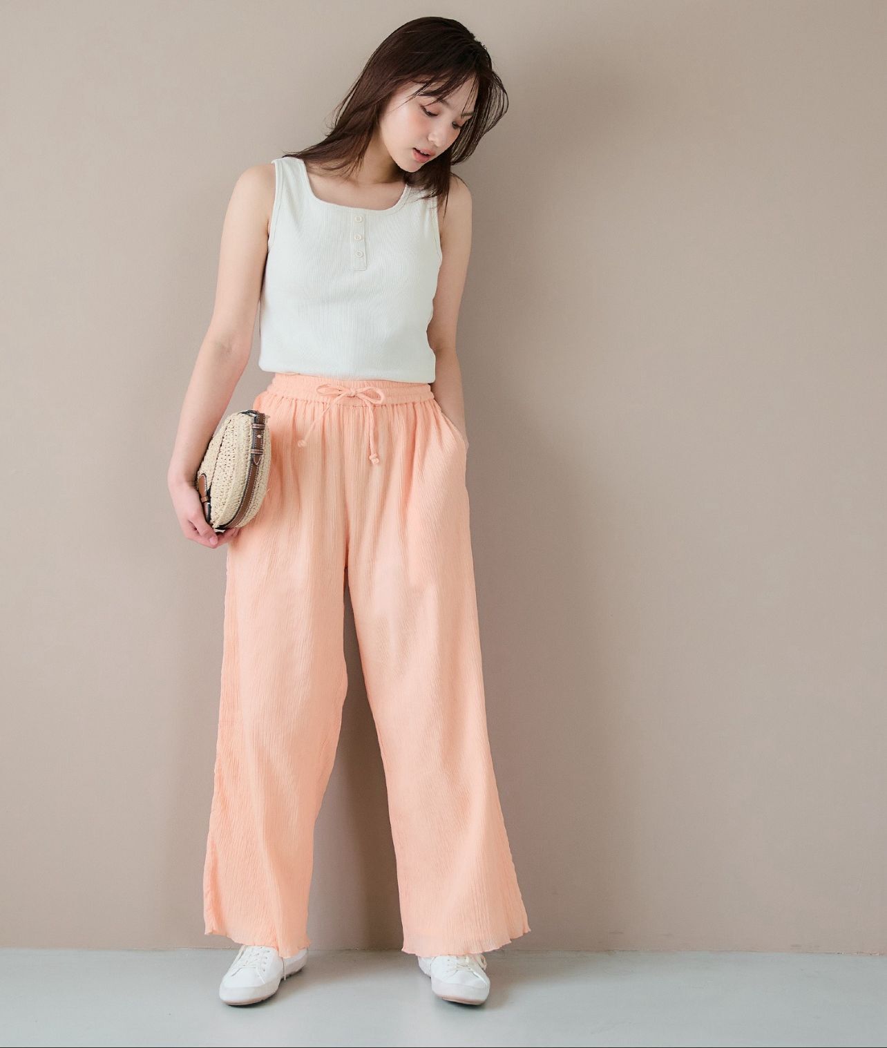 【預購】JN091001 coca 輕薄棉質柳紋休閒褲