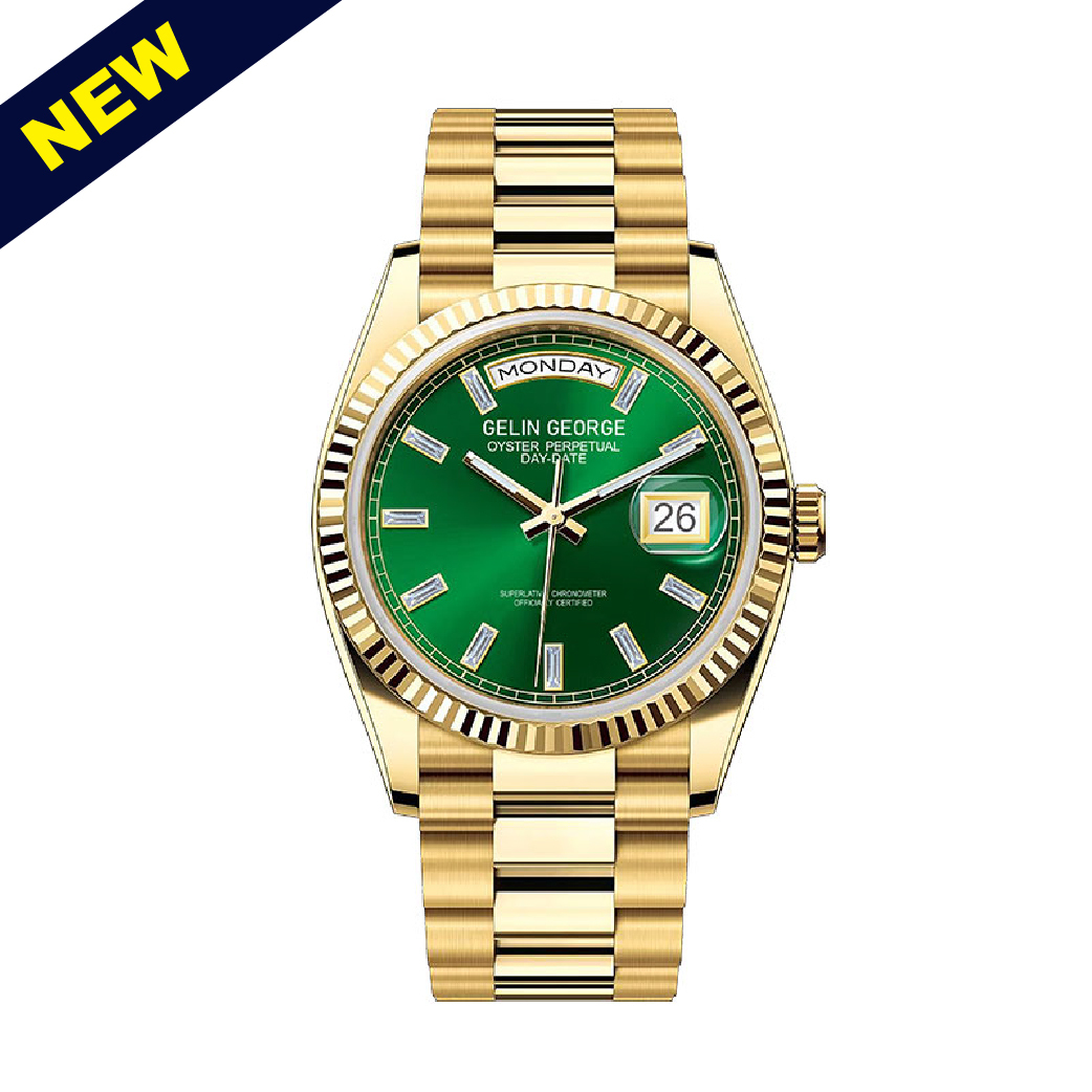 【GELIN GEORGE格林喬治】綠冰糖系列 GL-609 限量 錶殼錶帶表面黃金 機械 不鏽鋼 手錶