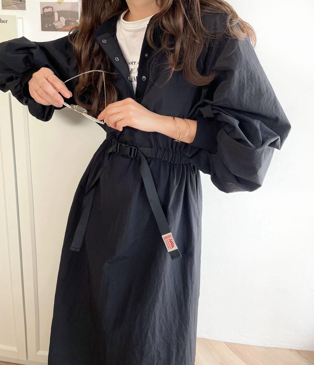 【預購】JN091002 Java 帶扣腰帶連身裙(黑色)