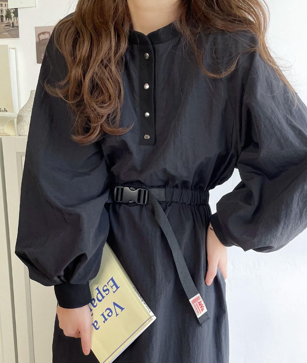 【預購】JN091002 Java 帶扣腰帶連身裙(黑色)