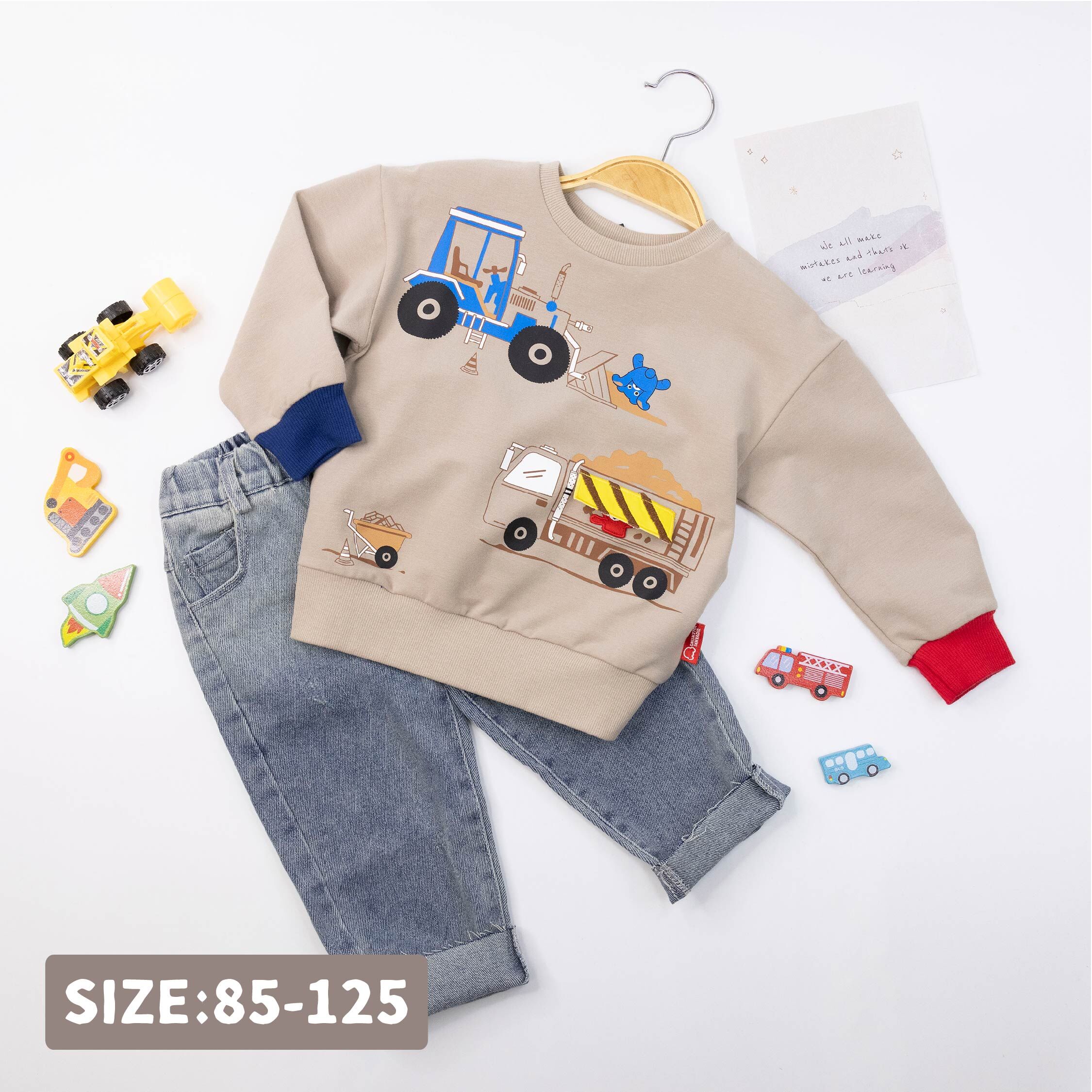 范侖鐵諾【52513】熊熊工地雙色袖口圓領上衣