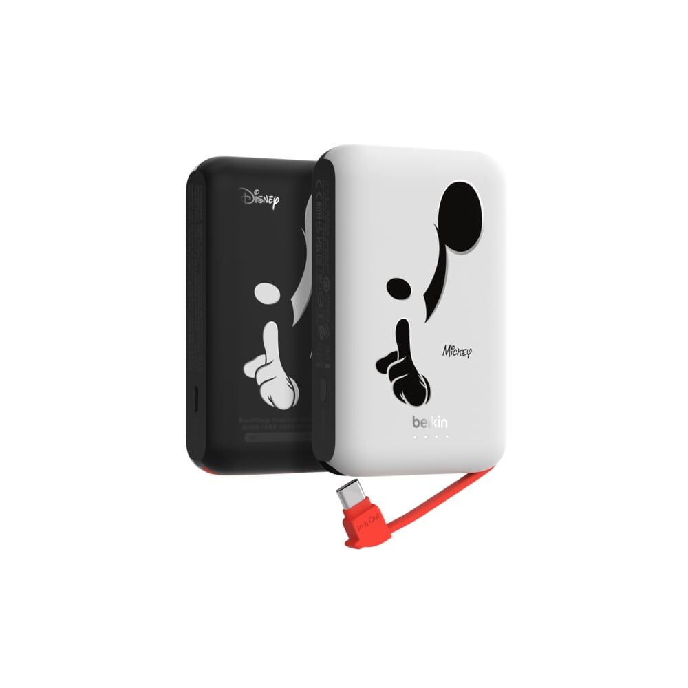 BoostCharge 便攜式行動電源 10K + 內置USB-C充電線 (米奇, 黑白色, 迪士尼系列)