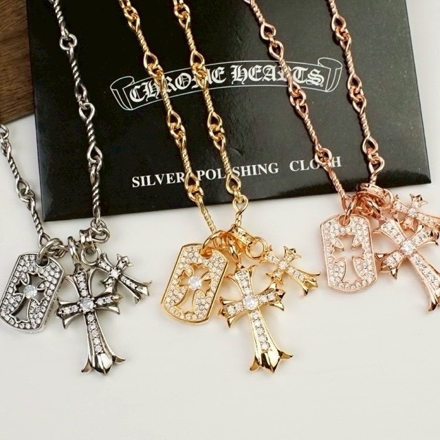 18k”Chrome經典三墜雙十字架小方塊”雙面高奢定製項鍊