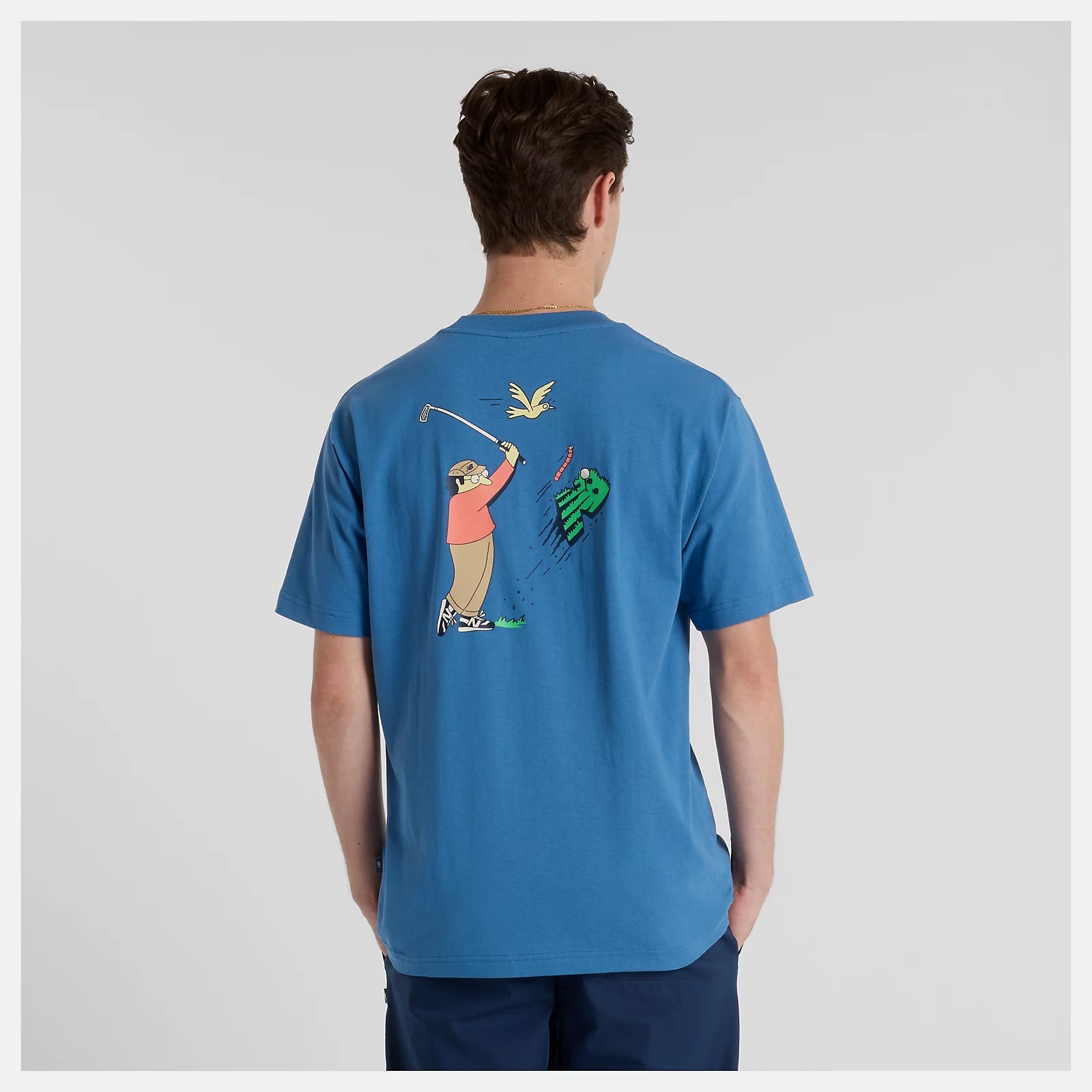 NEW BALANCE 短T NB 藍色 插畫 高爾夫 短袖 男 MT51904SET