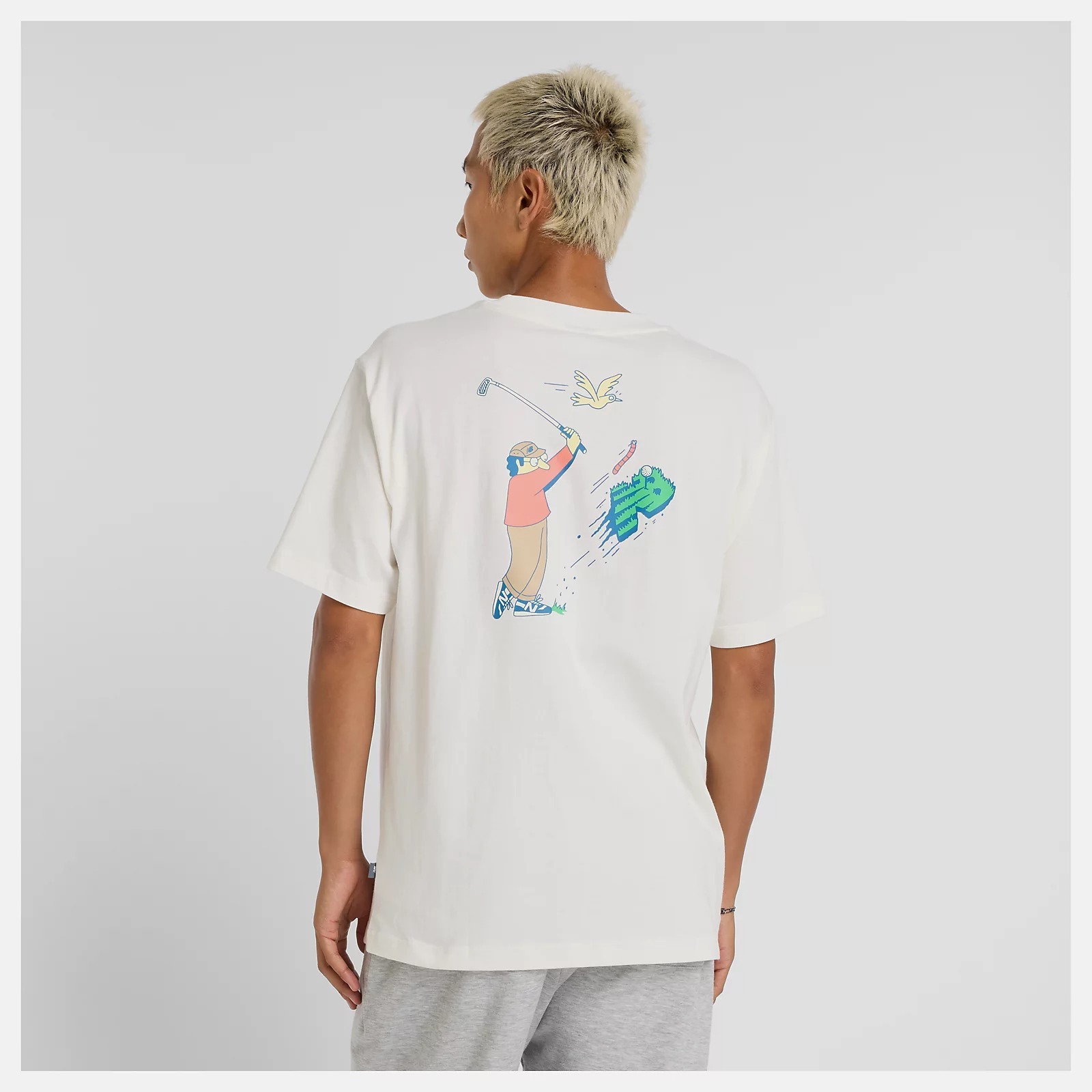 NEW BALANCE 短T NB 白色 插畫 高爾夫 短袖 男 MT51904SST