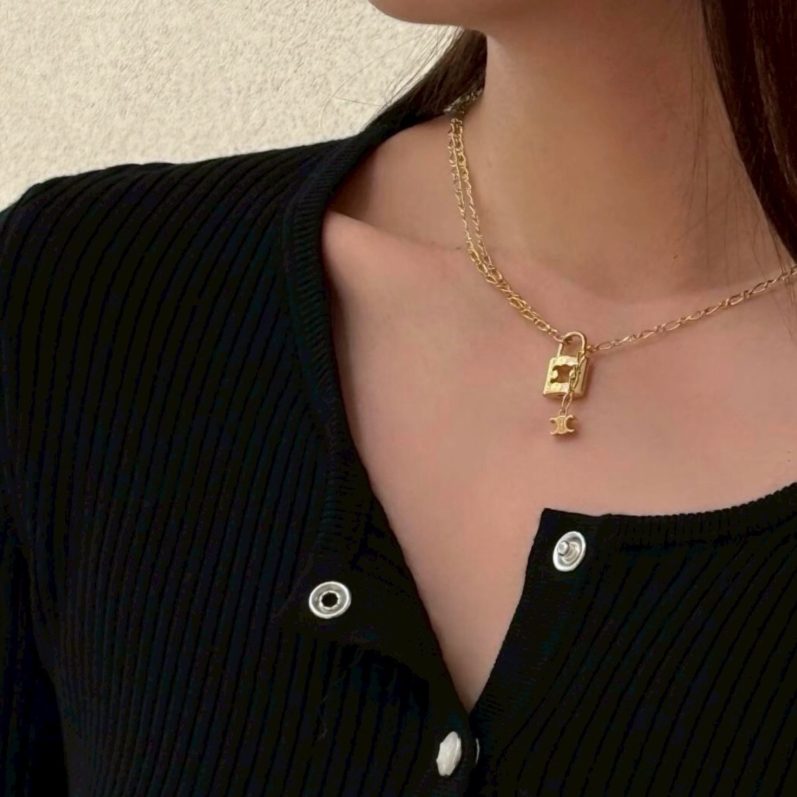 18k”鎖頭凱旋門小拼圖ce”高奢定製項鍊