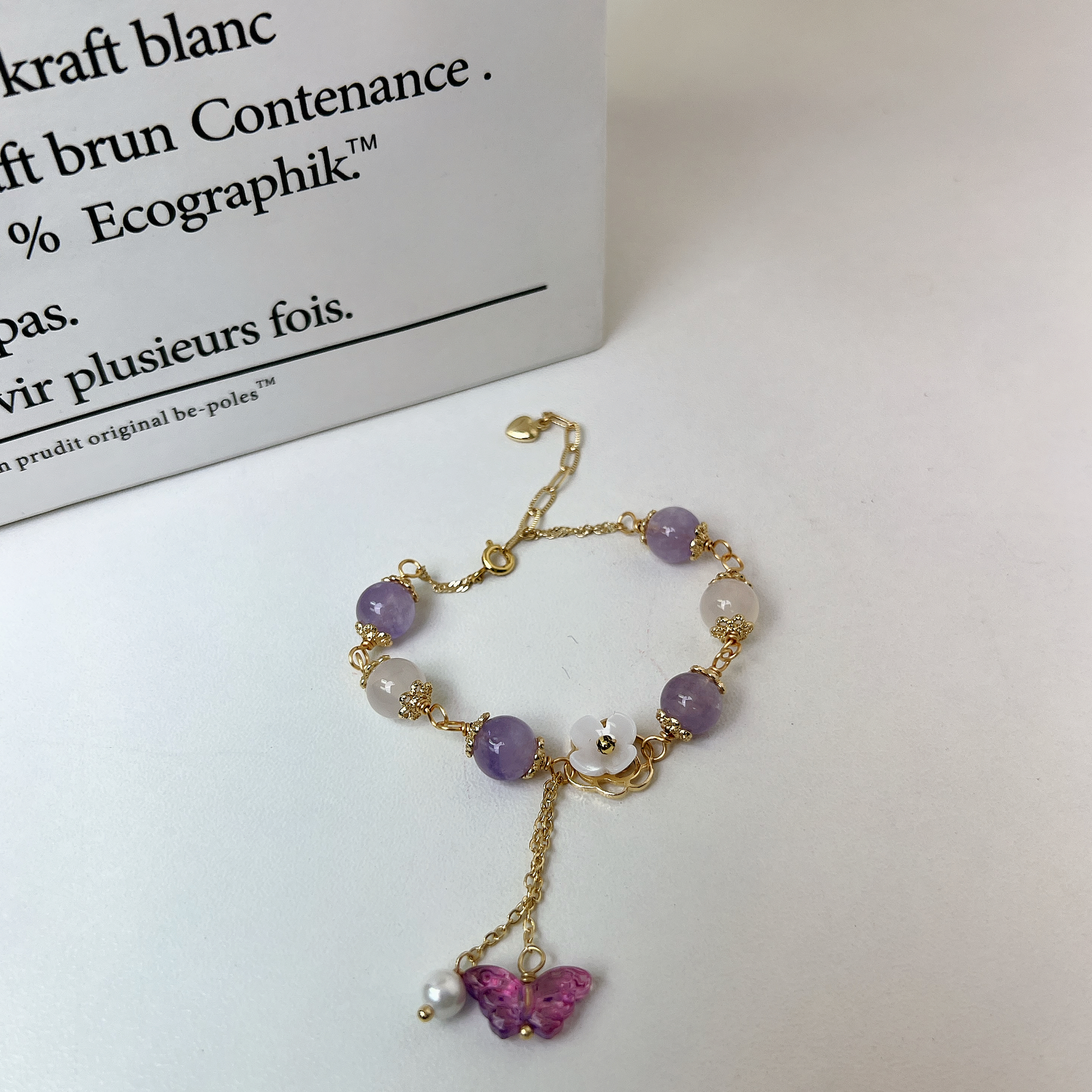 粉紫蝴蝶立體花花手鏈