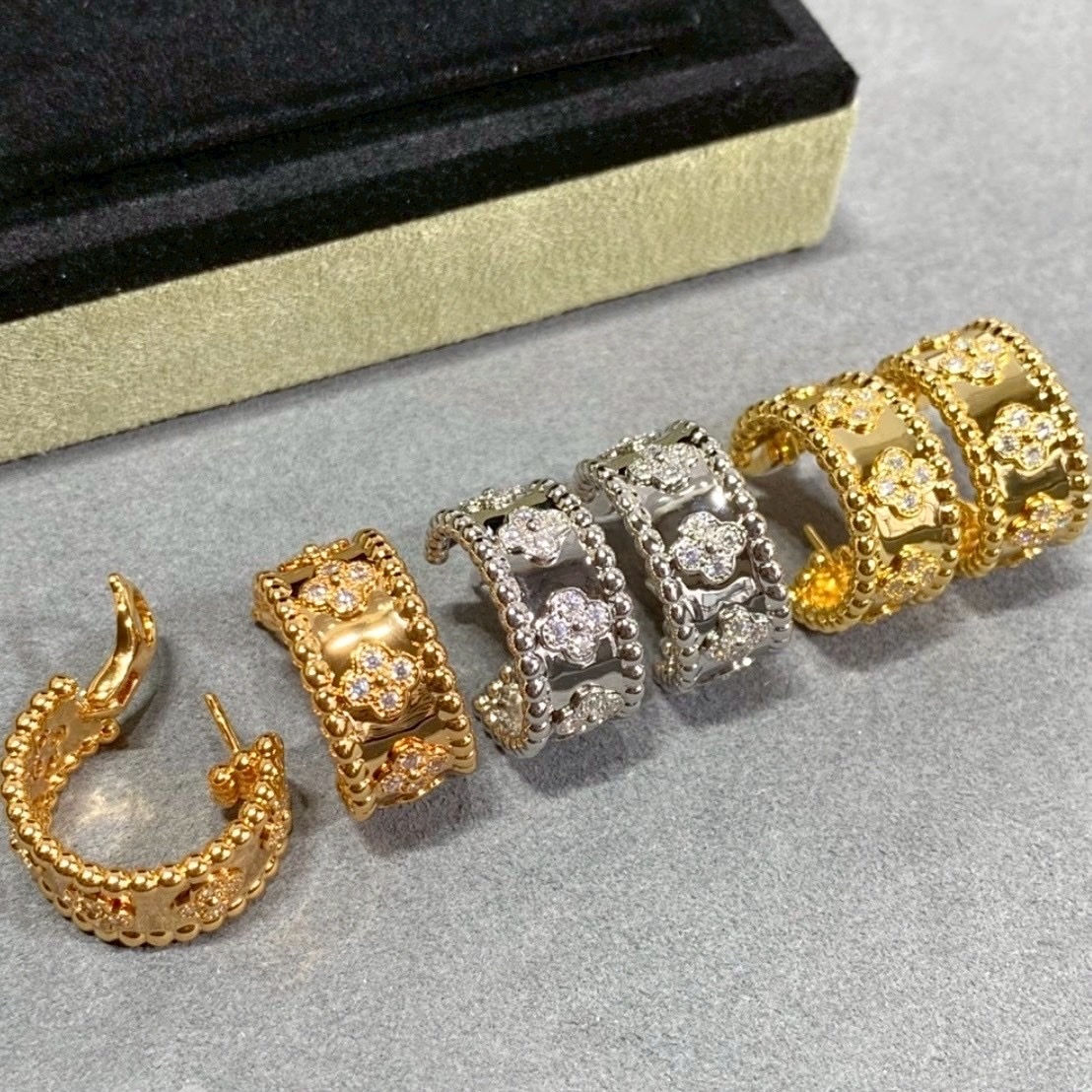 18k va”四葉草滿鑽萬花筒’高奢定製耳釦釘”