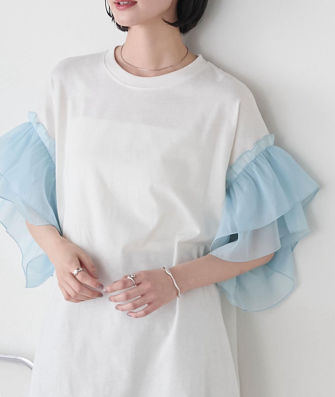 【預購】JN091008 forksy. 透明荷葉袖寬鬆上衣(FREE SIZE)