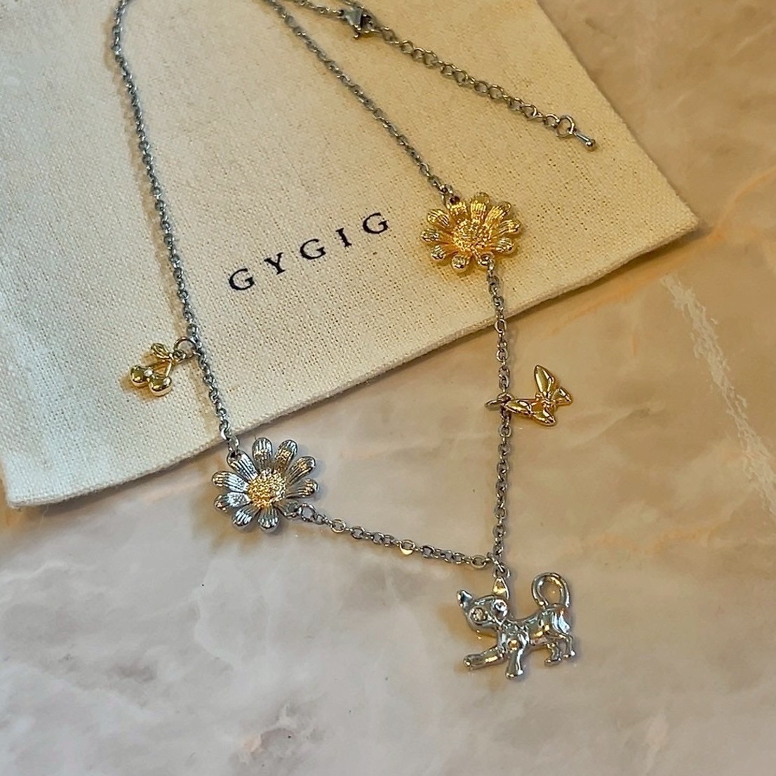 Gy”chic GD雛菊小貓貓重工定製墜項鍊