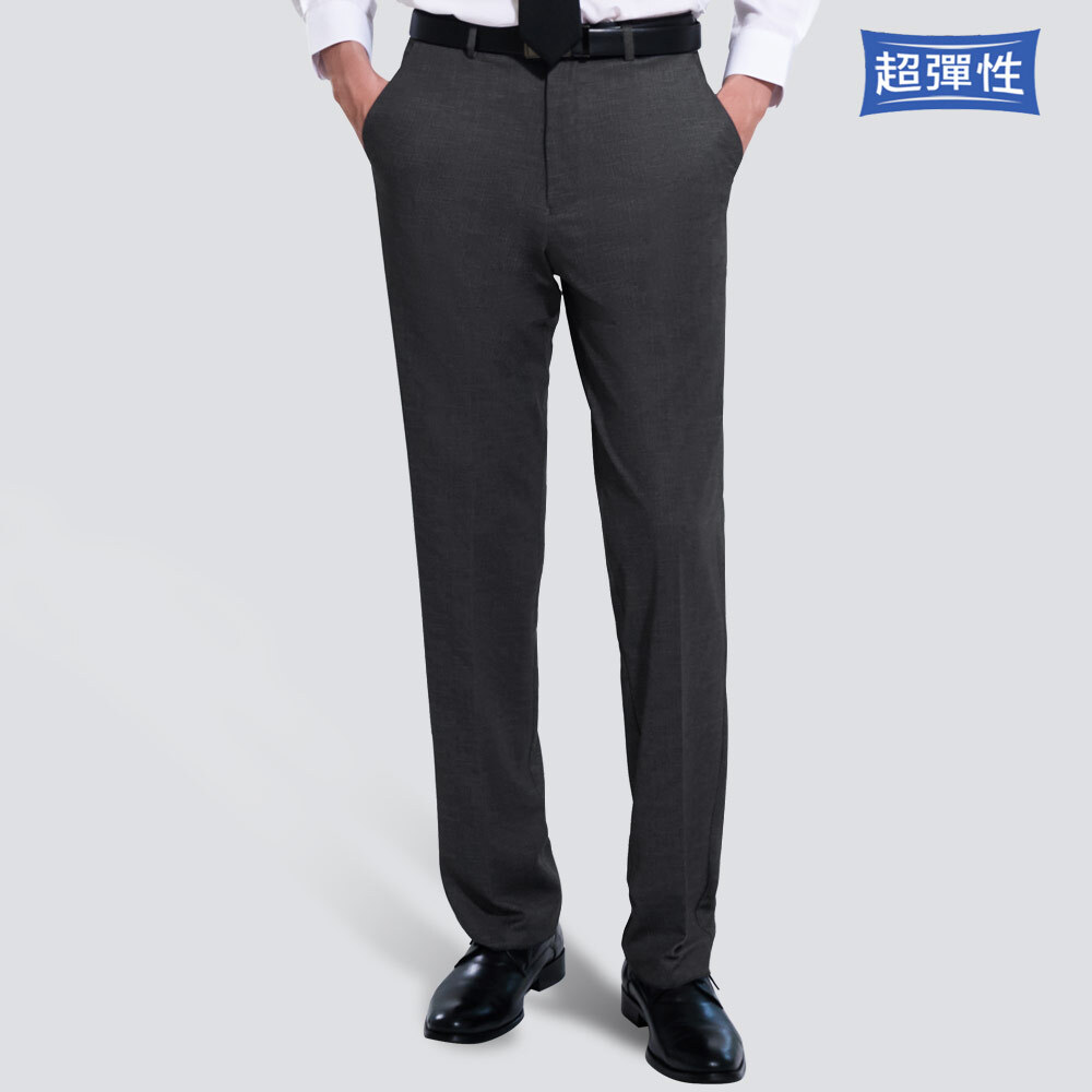 特級彈性平面西裝褲-麻灰