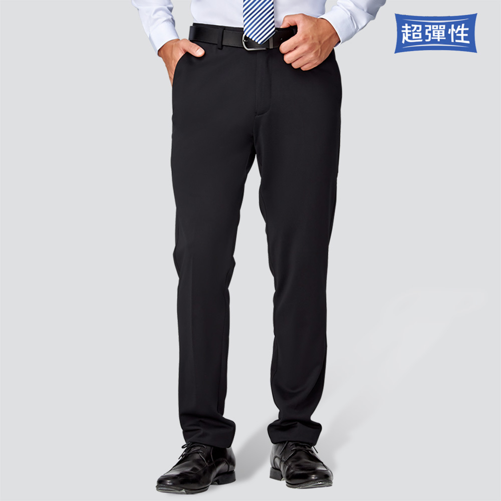特級彈性修身平面西裝褲-黑