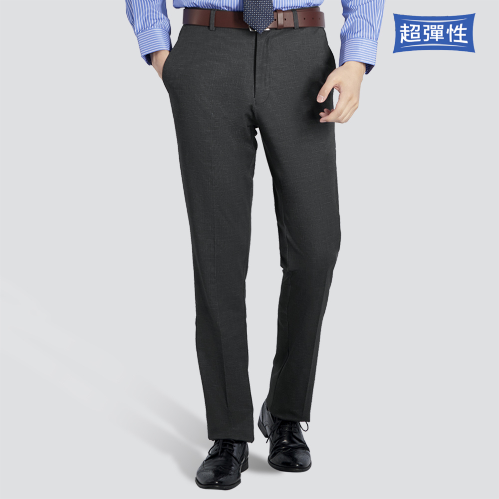 特級彈性修身平面西裝褲-麻灰
