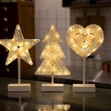 【台灣現貨速發】LED彩燈摟空愛心五角星造型燈//家居小夜燈//電池燈//桌燈//聖誕樹