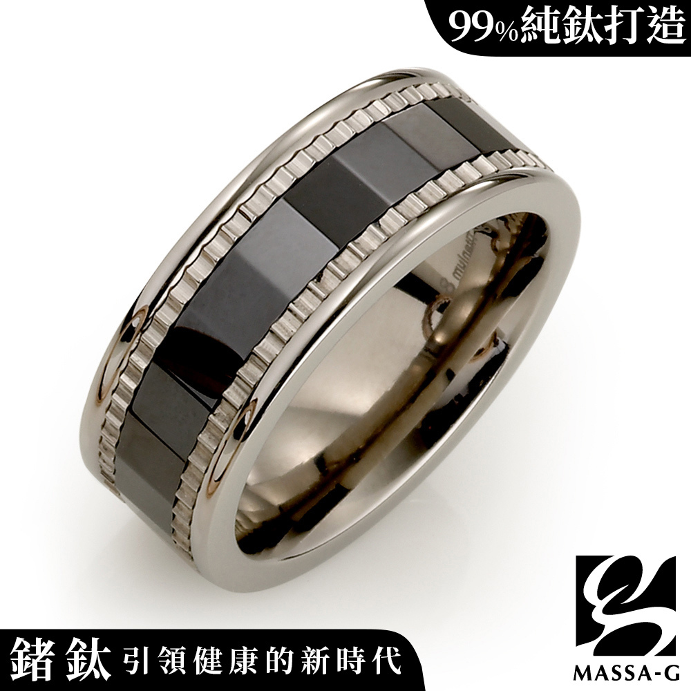 MASSA-G DECO純鈦系列【黑白印記】陶瓷鈦金戒(黑)