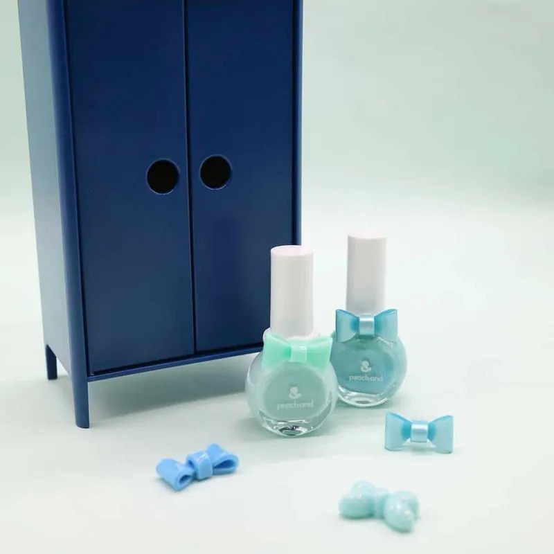 peachand 兒童安全水溶性蝴蝶結指甲油(附戒指) 灰姑娘閃亮藍 #71