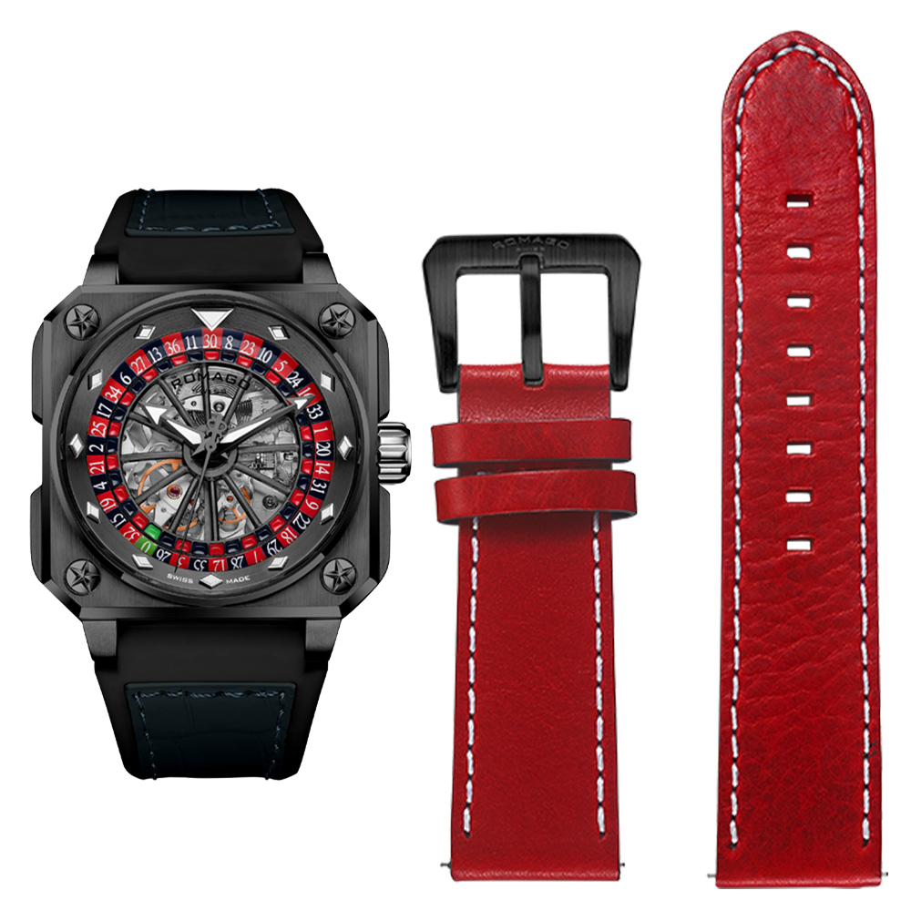 【ROMAGO 雷米格】 帝霸系列 RM085-0557PL 限量 瑞士製造 機械 雙面鏤空 輪盤 幻彩 手錶