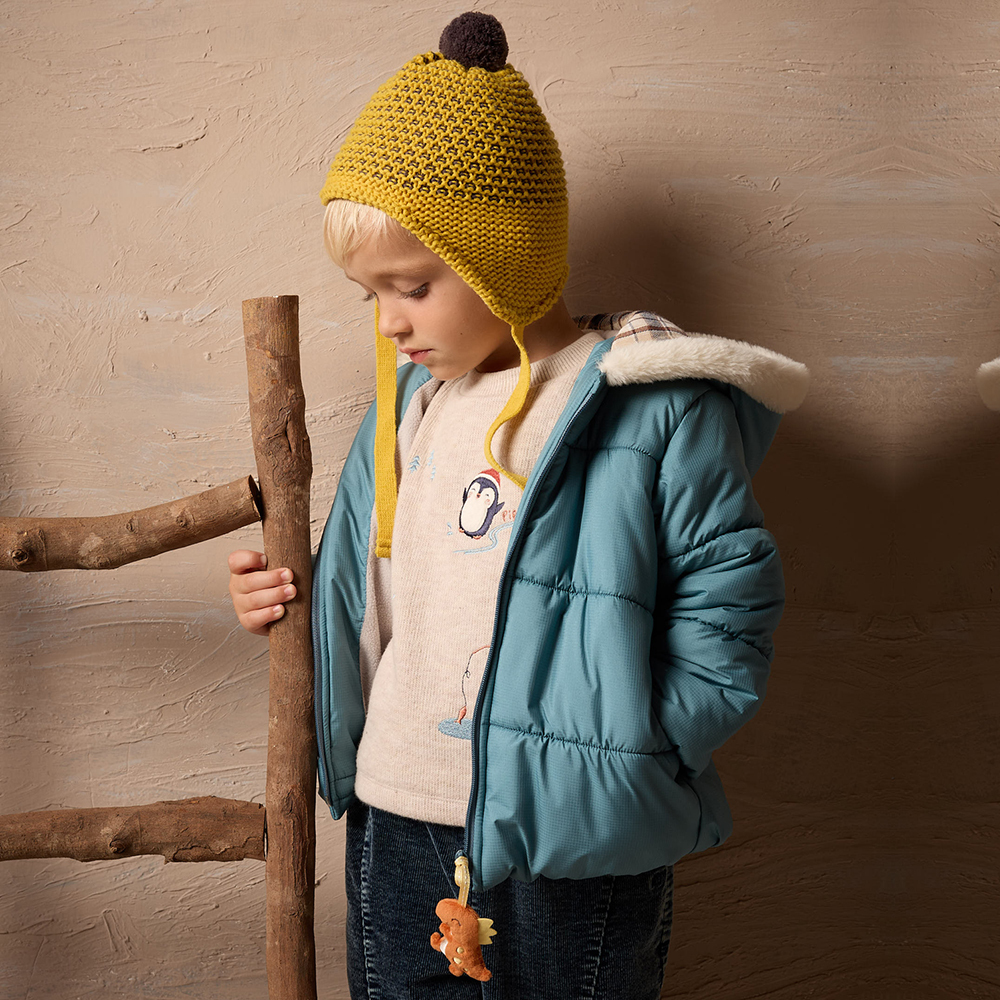 PIPPY可愛恐龍吊飾暖暖連帽鋪棉外套 藍綠