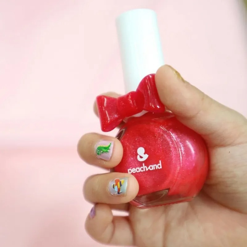 peachand 兒童安全水溶性蝴蝶結指甲油(附戒指) 小美人魚粉紅 #42