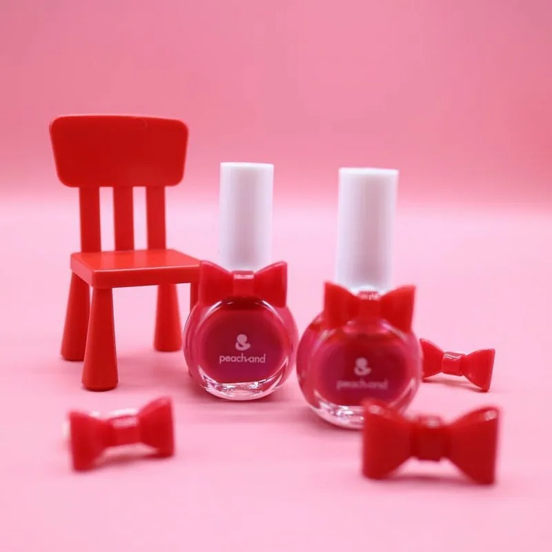 peachand 兒童安全水溶性蝴蝶結指甲油(附戒指) 小紅帽珍珠紅 #22