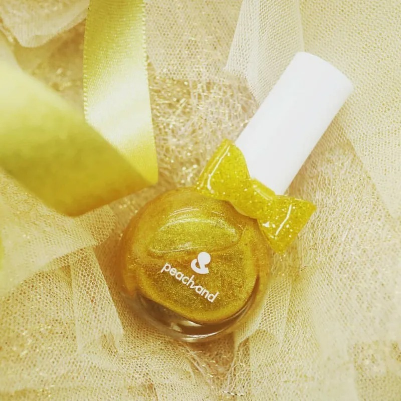 peachand 兒童安全水溶性蝴蝶結指甲油(附戒指) 長髮公主魔法金 #12