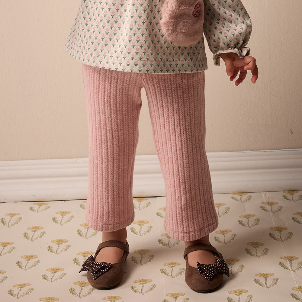 PIPPY 優雅繡花彈性棉小喇叭長褲 粉